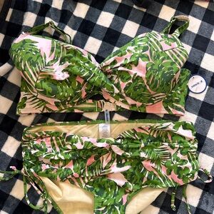 Catalina Green and Pink Leaf Bikini